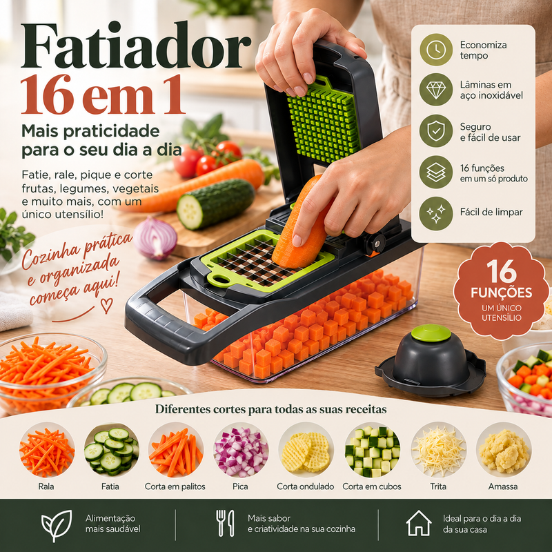 Fatiador e Ralador de Legumes 16 em 1 - Entrega Grátis
