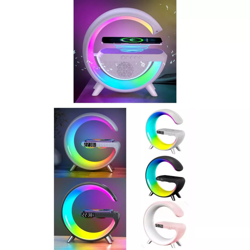 GlowBeat Pro 4 em 1 (Caixa de Som + Luminária + Carregador Sem Fio + Relógio Digital)