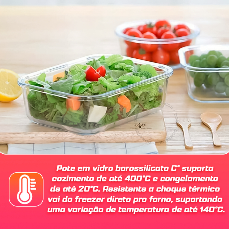 Kit 3 / 5 ou 10 Potes Vidro Hermético mantimentos marmita 370ml - Pote Hermético - Oliver Home