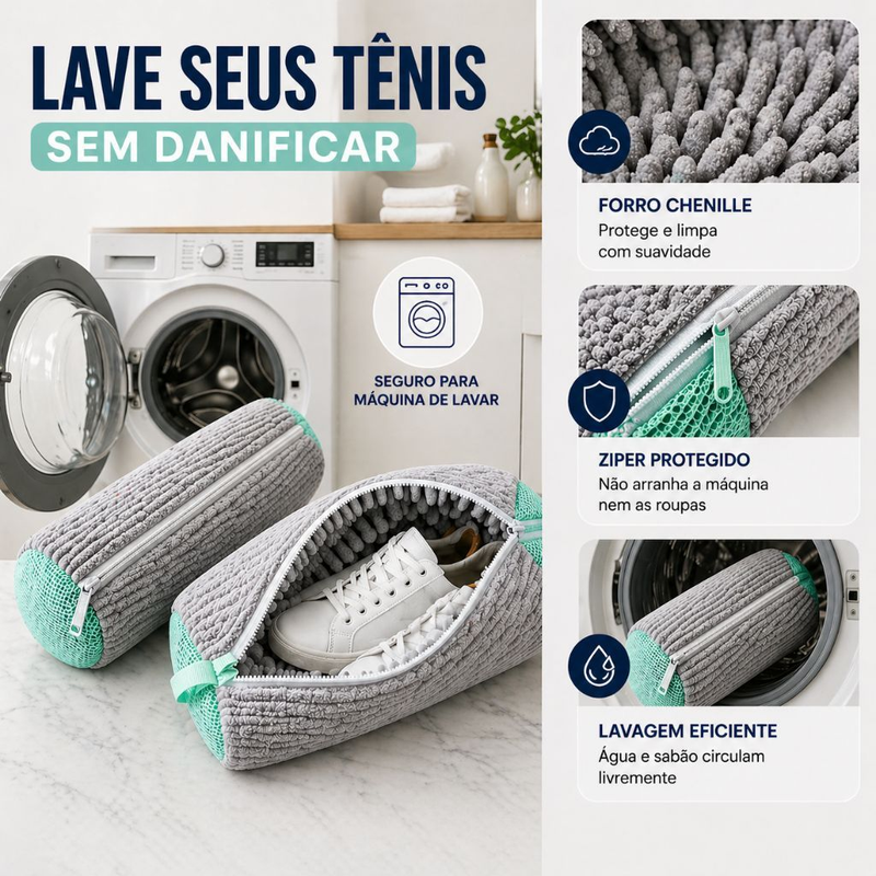 Kit 2 Sacos lavar Tenis Sapato Máquina Lavar roupas Protege não danifica Lavagem Segura Lavanderia