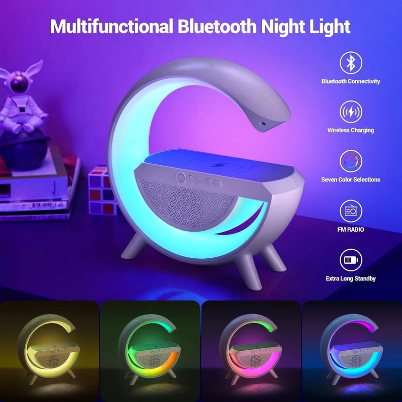 GlowBeat Pro 4 em 1 (Caixa de Som + Luminária + Carregador Sem Fio + Relógio Digital)